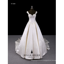 White straps beading bra wedding dress with ball gown hemline